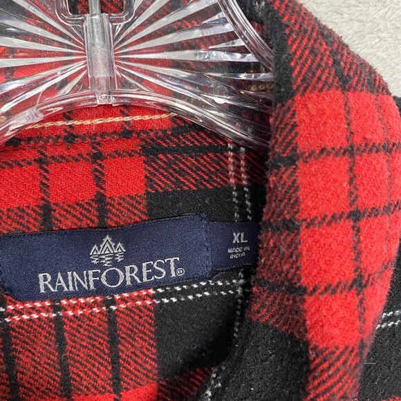 Rainforest Shirt Mens L Red Plaid Flannel Shacket Cotton Button Up Lumberjack - Picture 2 of 9